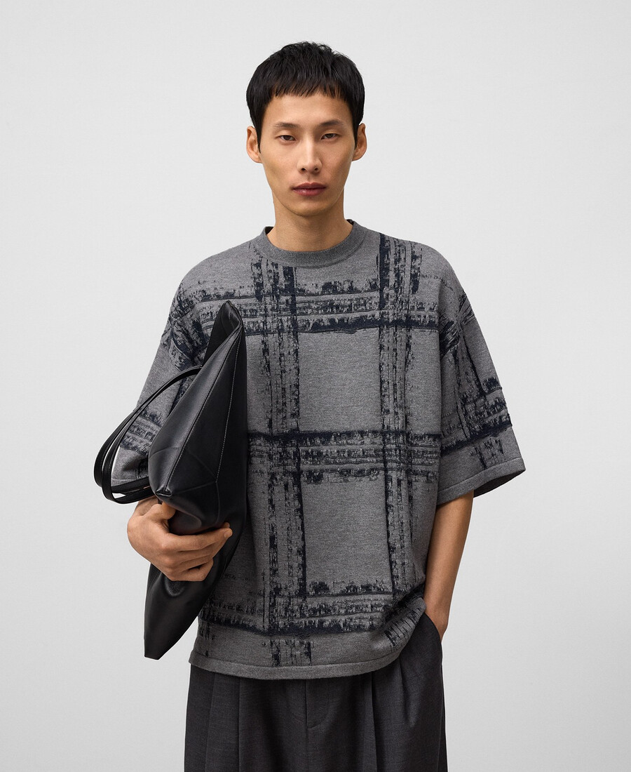 jacquard knit short sleeve sweater man