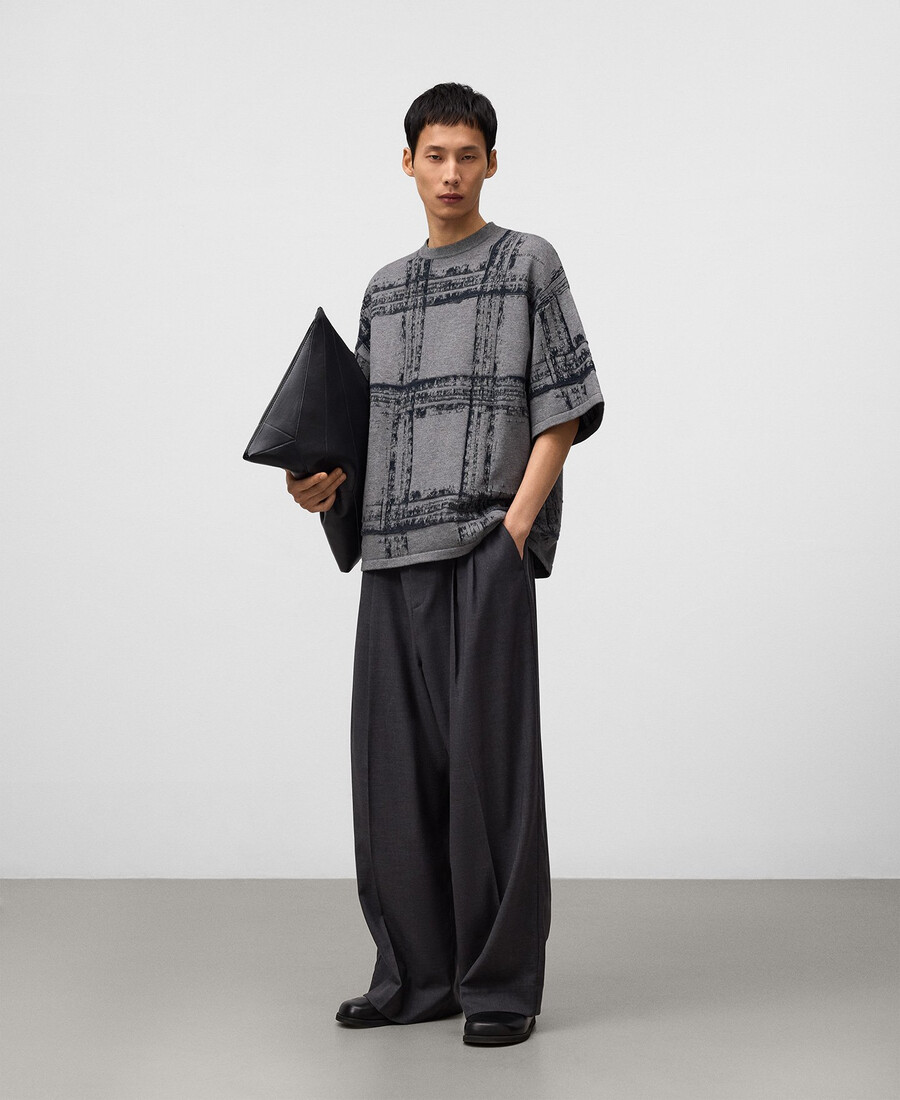 jacquard knit short sleeve sweater man